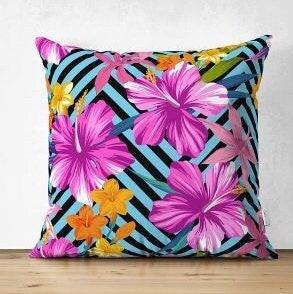 Set of 4 Colorful Floral Pillow Covers|Pineapple Pillow Cover|Colorful Flowers on Geometric Pattern|Outdoor Cushion Cover|Throw Pillow Case