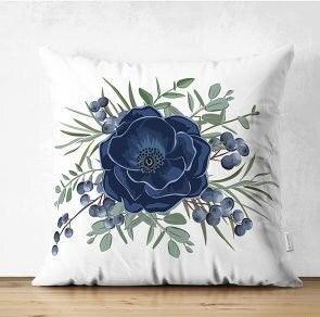 Set of 4 Blue White Flower Pillow Covers|Decorative Pillow Case|Decorative Floral Pillow Top|Outdoor Cushion|Housewarming Throw Pillow Case