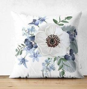 Set of 4 Blue White Flower Pillow Covers|Decorative Pillow Case|Decorative Floral Pillow Top|Outdoor Cushion|Housewarming Throw Pillow Case