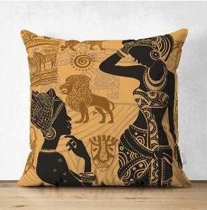 Set of 4 African Women Pillow Covers|Ethnic Print Pillow Cover|Tribal Pillow Cover Set|Authentic African Beauty Pillow Top|Throw Pillow Case