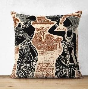 Set of 4 African Women Pillow Covers|Ethnic Print Pillow Cover|Tribal Pillow Cover Set|Authentic African Beauty Pillow Top|Throw Pillow Case