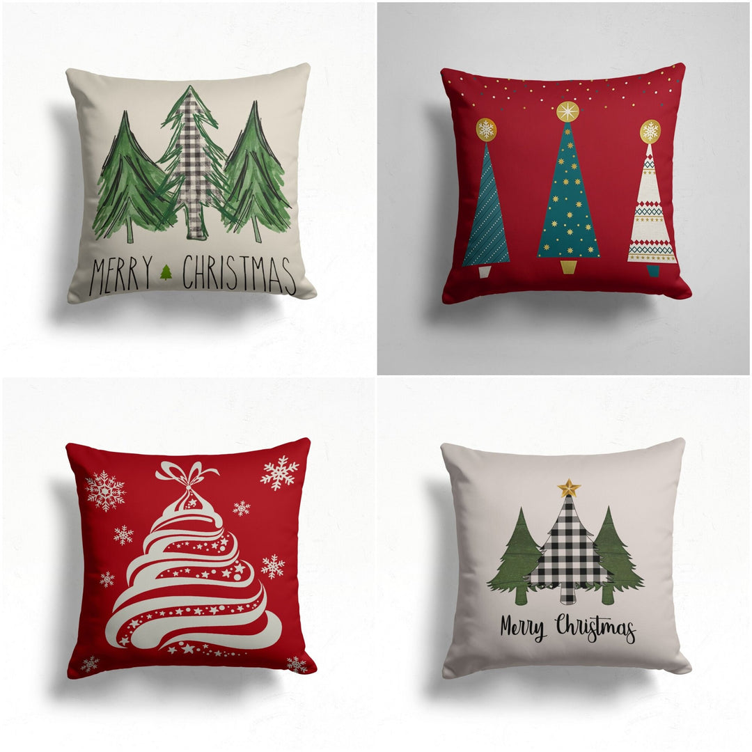 Christmas Pillow Cover|Merry Christmas Decor|Decorative Winter Cushion Cover|Merry Xmas Throw Pillow Case|Xmas Tree Drawing Pillow Cover