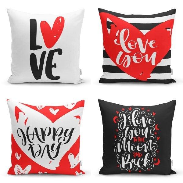 Set of 4 Valentine's Day Pillow Covers|I Love You to the Moon and Back Pillow|Heart Cushion Case|Happy Day Home Decor|Pillow Gift For Women