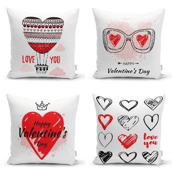 Set of 4 Valentine's Day Pillow Covers|Love Heart Home Decor|Happy Valentine's Day Cushion|Love You Throw Pillow Top|Gift for Girlfriend