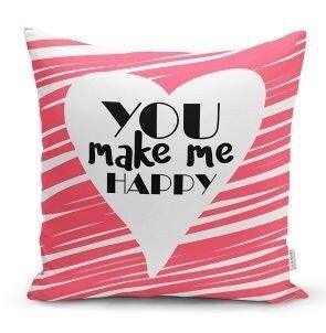 Set of 4 Valentine's Day Pillow Covers|Love Heart Home Decor|You Make Me Happy Pillow|Happy Valentine's Day Cushion|Love Throw Pillow Sham