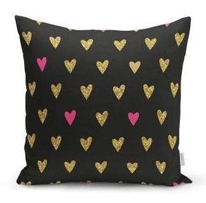 Set of 4 Valentine's Day Pillow Covers|Gold Pink Heart Print Cushion Case|I Love You Pillow Top|Be Mine Throw Pillow|Black Gold Love Decor