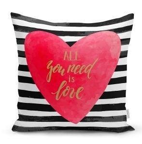 Set of 4 Valentine's Day Pillow Covers|Striped Heart Print Home Decor|All You Need is Love Cushion Case|Love Throw Pillow Top|Gift for Women