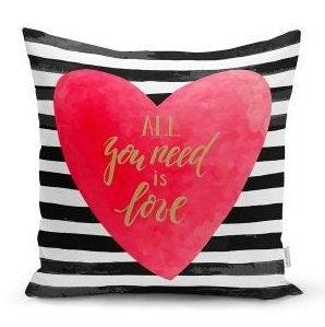 Set of 4 Valentine's Day Pillow Covers|Striped Heart Print Home Decor|All You Need is Love Cushion Case|Love Throw Pillow Top|Gift for Women