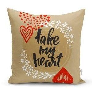 Set of 4 Valentine's Day Pillow Covers|Gold White Love Decor|Take My Heart Cushion Case|Be Mine, You and Me Throw Pillow Top|Gift for Women