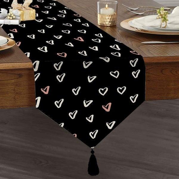 Valentine's Day Table Runner|Heart Print Triangle Dining Table Decor|Romantic Tabletop|Love Themed Table Centerpiece|Gift Runner for Women