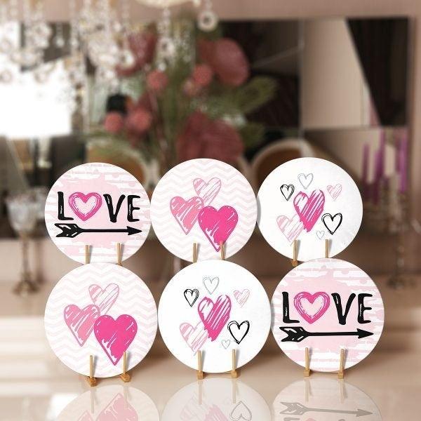 Valentine's Day Placemat|Set of 6 Love Supla Table Mat|Pink Heart Round Dining Underplate|Romantic Kitchen Decor|Coaster Gift for Sweetheart