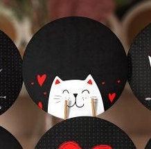 Valentine's Day Placemat|Set of 6 Love Cat Supla Table Mat|Red Heart Round Dining Underplate|Romantic Home Decor|Coaster Set Gift for Women