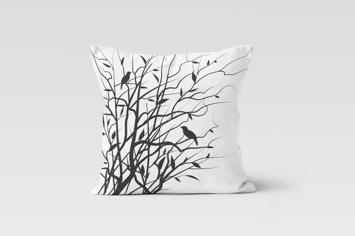 Floral Bird Pillow Case|Birds, Flowers and Tree Branches Pillow Cover|Decorative Colorful Bird Cushion Case|Housewarming Porch Cushion Cover