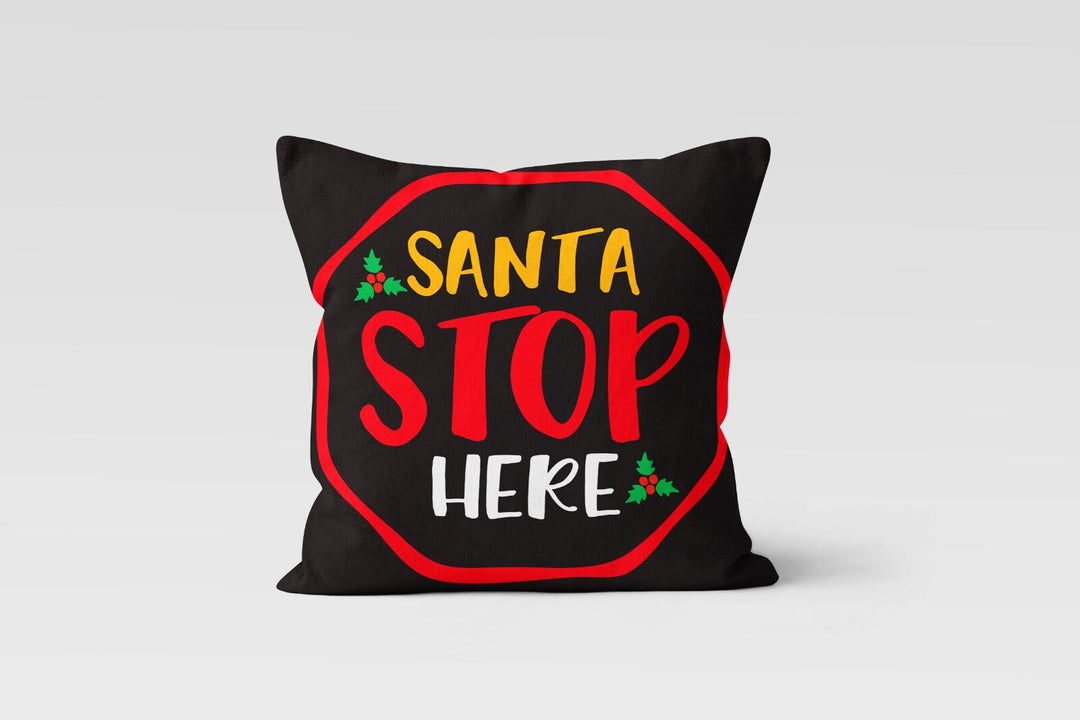 Christmas Pillow Covers|Santa Stop Here Print Xmas Decor|Decorative Christmas Pillow Case|Xmas Throw Pillow|Red Black White Christmas Decor