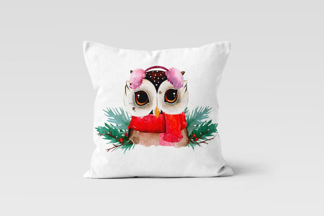 Winter Animals Pillow Cover|Owl, Penguin and Dog Print Throw Pillow Case|Animals and Red Berries Cushion|Decorative Farmhouse Style Pillow