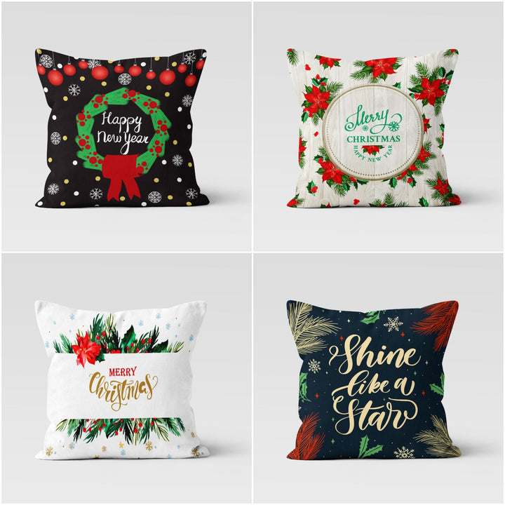 Christmas Pillow Covers|Merry Christmas Cushion Case|Decorative Winter Pillow|Xmas Home Decor|Shine Like a Star, Happy New Year Pillow Cover