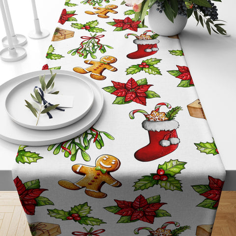 Christmas Table Runner|Winter Trend Table Runner|Xmas Kitchen and Home Decor|Xmas Stocking Table Decor|Decorative Xmas Themed Tablecloth