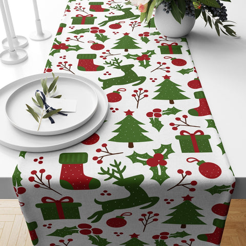 Christmas Table Runner|Winter Trend Table Runner|Xmas Gİft Box and Deer Home Decor|Xmas Trend Table Decor|Xmas Tree Runner|Winter Tabletop