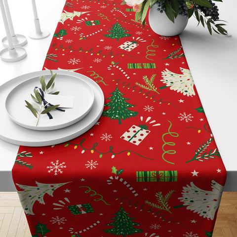 Christmas Table Runner|Winter Trend Table Runner|Xmas Gİft Box and Deer Home Decor|Xmas Trend Table Decor|Xmas Tree Runner|Winter Tabletop