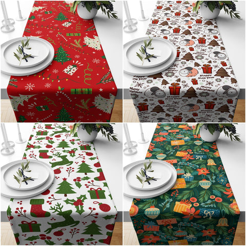 Christmas Table Runner|Winter Trend Table Runner|Xmas Gİft Box and Deer Home Decor|Xmas Trend Table Decor|Xmas Tree Runner|Winter Tabletop