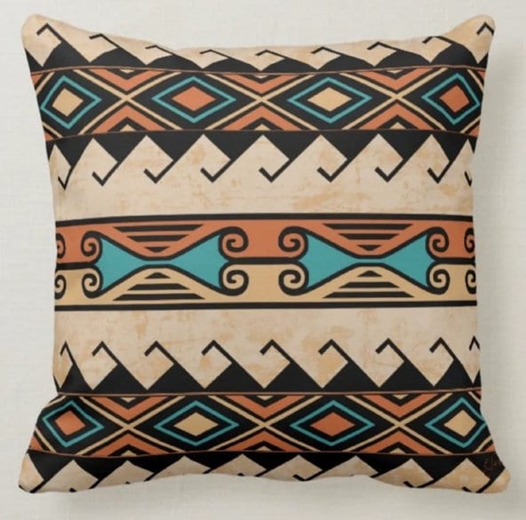 Worn Looking Rug Design Pillow Cover|Southwestern Cushion Case|Aztec Print Ethnic Rustic Home Decor|Native American Style Throw Pillow Top