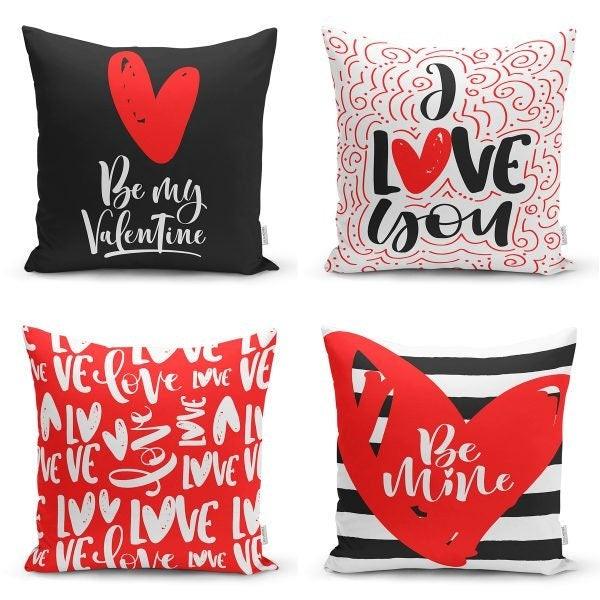 Set of 4 Valentine's Day Pillow Covers|Be My Valentine Cushion|I Love You Pillowcase|Heart Throw Pillow Case|14 February Gift for Girlfriend