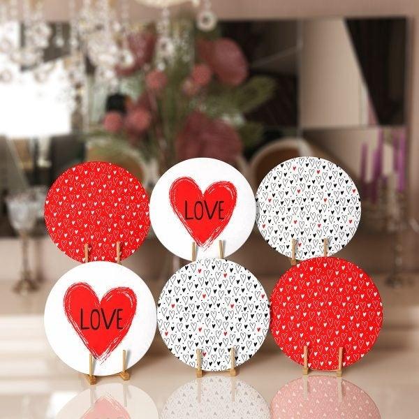 Valentine's Day Placemat|Set of 6 Love Supla Table Mat|Red Heart Round Dining Underplate|Romantic Kitchen Decor|Coaster Gift for Girlfriend