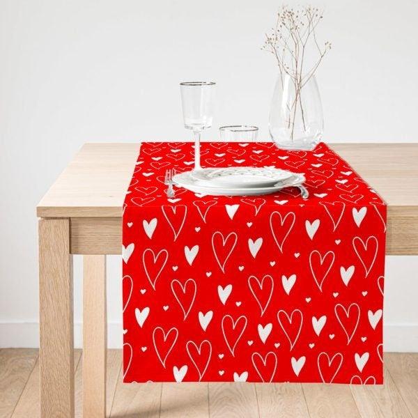 Valentine's Day Table Runner|Love Table Top|February 14 Home Decor|Heart Print Romantic Kitchen Table Decor|Gift Tablecloth for Sweetheart