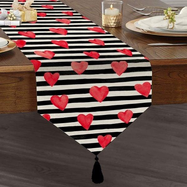 Valentine's Day Table Runner|Heart Print Triangle Dining Table Decor|Romantic Tabletop|Love Themed Table Centerpiece|Gift Runner for Women