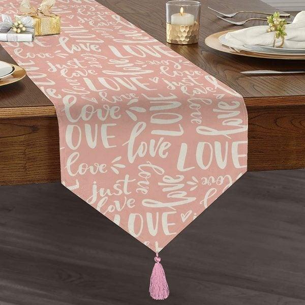 Valentine's Day Table Runner|Heart Print Triangle Dining Table Decor|Romantic Tabletop|Love Themed Table Centerpiece|Gift Runner for Women