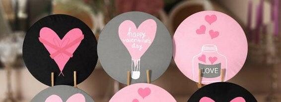 Valentine's Day Placemat|Set of 6 Love Supla Table Mat|Pink Heart Print Round Dining Underplate|Romantic Kitchen Decor|Coaster Gift for Her