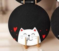 Valentine's Day Placemat|Set of 6 Love Cat Supla Table Mat|Red Heart Round Dining Underplate|Romantic Home Decor|Coaster Set Gift for Women