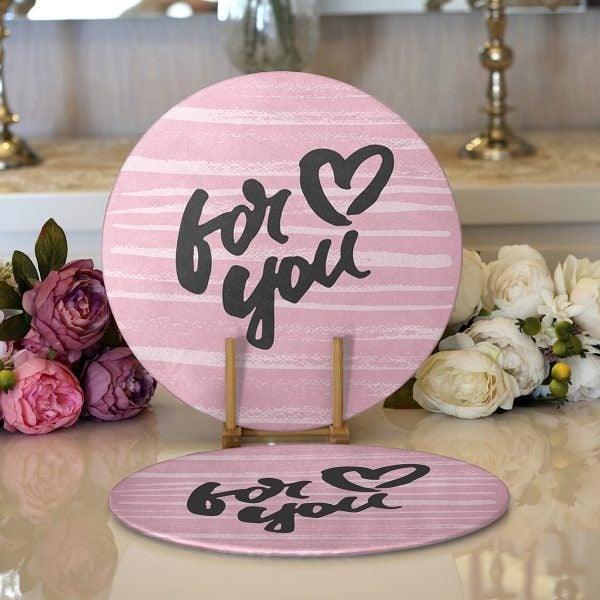 Valentine's Day Placemat|Set of 2 Pink Supla Table Mat|Romantic Round American Service Dining Underplate|Love Coasters|Gift for Girlfriend