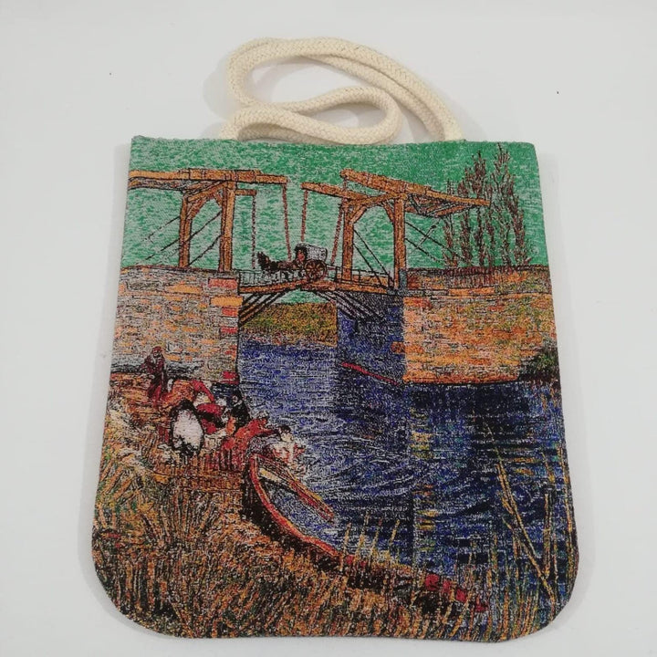 Gobelin Tapestry Shoulder Bags|Van Gogh Langlois Bridge, Starry Night Bag|Handmade Drawstring Tapestry Bag|Overnight Gobelin Bag|Woven Bag