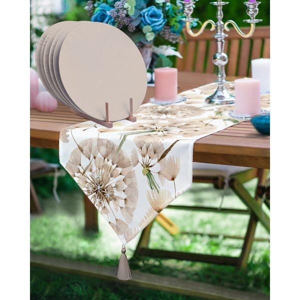 Floral Table Runner & Placemat Set|Summer Tabletop|Set of 6 Supla Table Mat|Triangle Runner with Flowers and American Service Underplate