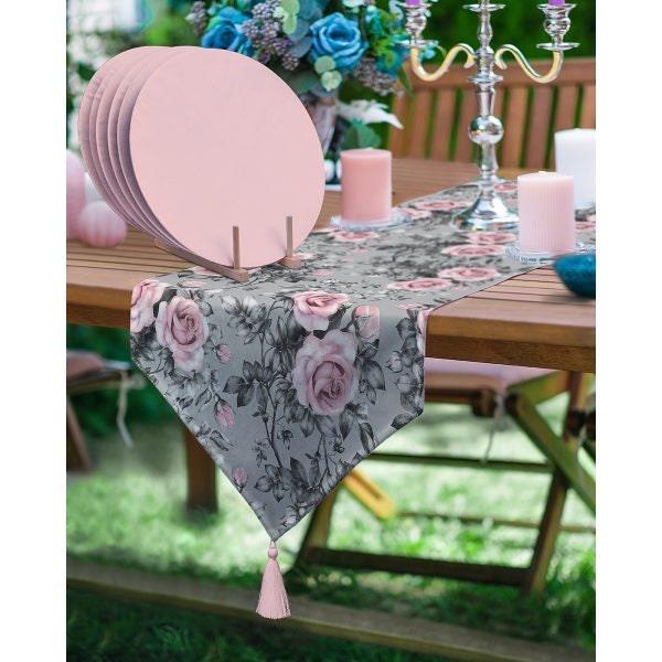 Floral Table Runner & Placemat Set|Summer Tabletop|Set of 6 Supla Table Mat|Triangle Runner with Flowers and American Service Underplate