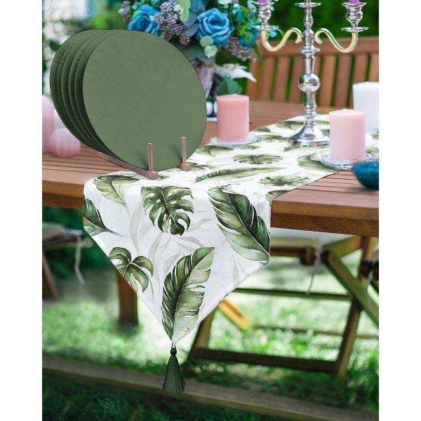 Leaves Table Runner & Placemat Set|Tropical Tabletop|Set of 6 Supla Table Mat|Floral Green Leaves Tablecloth and American Service Underplate