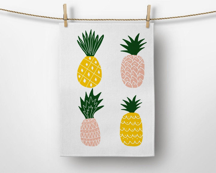 Pineapple Hand Towel|Fruit Printed Kitchen Towel|Blue Yellow Dish Towel|Decorative Tea Towel|Housewarming Summer Trend Hand Towel|Dishcloth