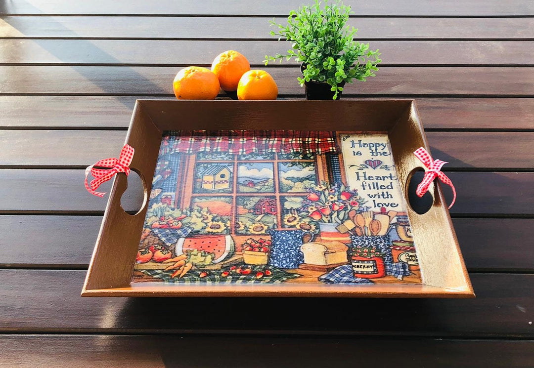 Hand Painted Wooden Tray|Wooden Decor|Custom Table Decor|Acrylic Paint|Serving Tray|Home Decor|Gift for Women|Wooden Art|Housewarming Gift