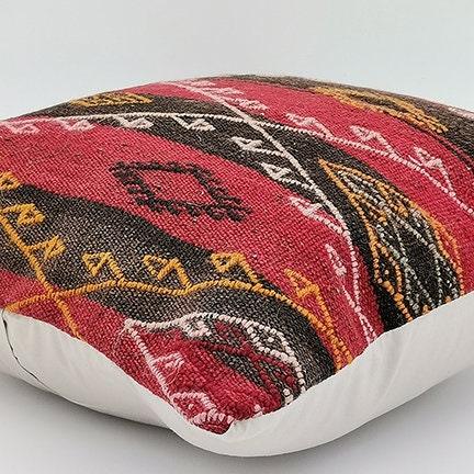 Vintage Kilim Pillow Cover|Turkish Kilim Cushion Case|Traditional Soft Throw Pillow Top|Diamond Pattern Rug Design|Handwoven Cushion 16x16