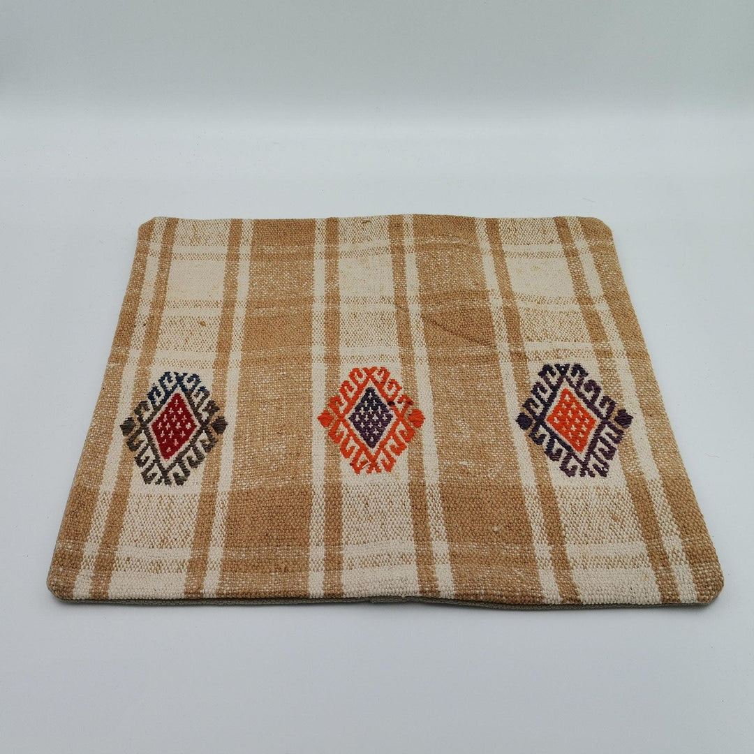 Vintage Kilim Pillow Cover|Diamond Pattern Turkish Kilim Cushion Case|Antique Soft Throw Pillow Top|Handwoven Rug Design Cushion Case 16x16