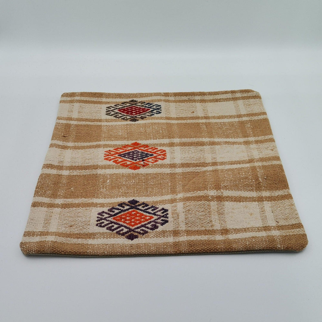 Vintage Kilim Pillow Cover|Diamond Pattern Turkish Kilim Cushion Case|Antique Soft Throw Pillow Top|Handwoven Rug Design Cushion Case 16x16