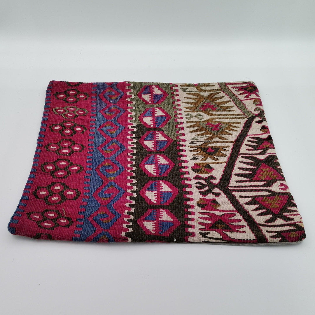 Vintage Kilim Pillow Cover|Turkish Kilim Cushion Case|Antique Ottoman Rug Throw Pillow Top|Cozy Home Decor|Handwoven Cushion Case 16x16