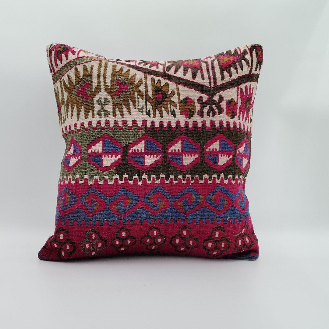 Vintage Kilim Pillow Cover|Turkish Kilim Cushion Case|Antique Ottoman Rug Throw Pillow Top|Cozy Home Decor|Handwoven Cushion Case 16x16