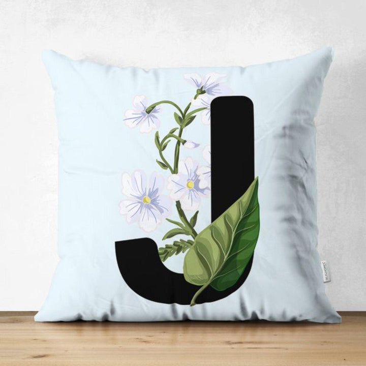 Letter Pillow Cover|Floral Alphabet Cushion Case|J to R Letter Throw Pillow Top|Unique Sofa Decor|Decorative English Alphabet with Flowers