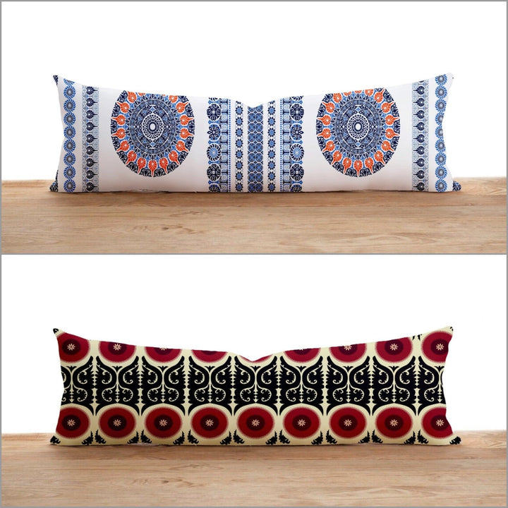 Long Lumbar Pillow Cover|Abstract Design Bolster Cushion Case|Geometric Pattern Oversized Lumbar Pillow Top|Ethnic Print Long Bedding Decor