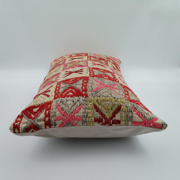 Turkish Kilim Pillow Cover|Rustic Kelim Cushion Case|Vintage Lumbar Pillow Top|Handwoven Cushion Case|Anatolian and Ottoman Rug Decor 12x24