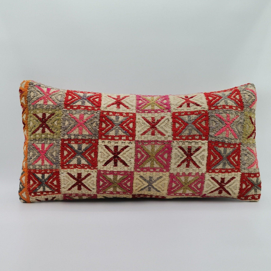 Turkish Kilim Pillow Cover|Rustic Kelim Cushion Case|Vintage Lumbar Pillow Top|Handwoven Cushion Case|Anatolian and Ottoman Rug Decor 12x24