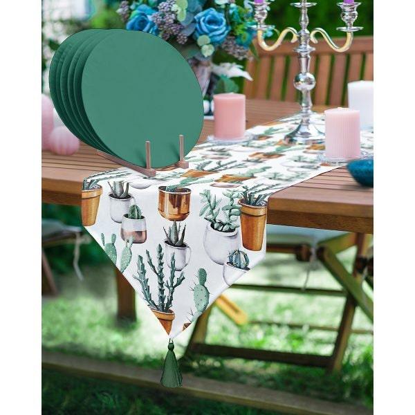 Cactus Table Runner & Placemat Set|Succulent Tabletop|Set of 6 Supla Table Mat|Green Pink Cactus Tablecloth and American Service Underplate