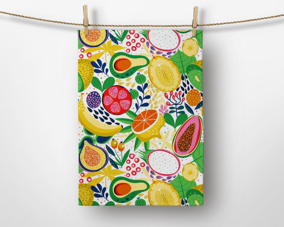 Fruit Kitchen Towel|Pomegranate Dish Towel|Decorative Tea Towel|Housewarming Colorful Hand Towel|Fig, Banana and Lemon Printed Hand Towel